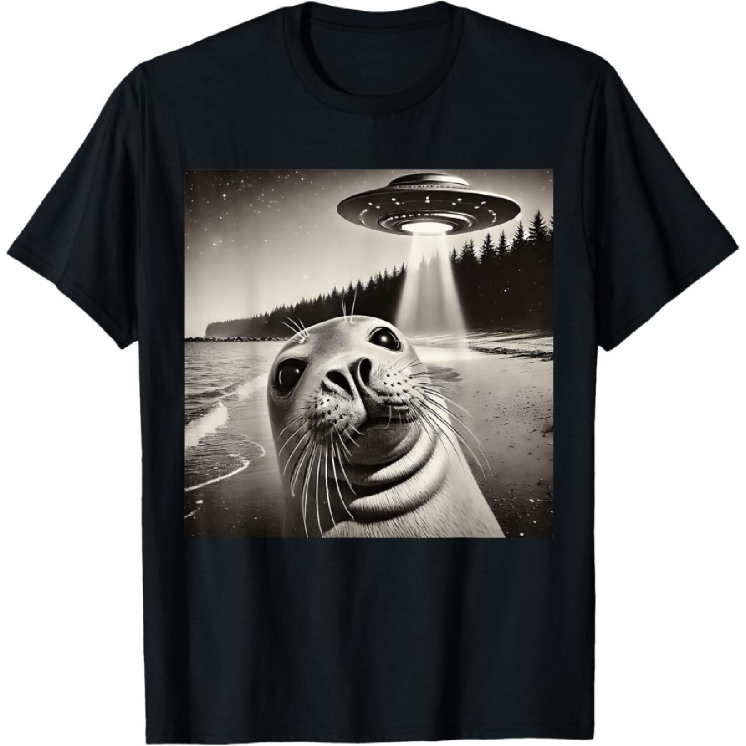 Funny Seal Selfie UFOs T-Shirt S