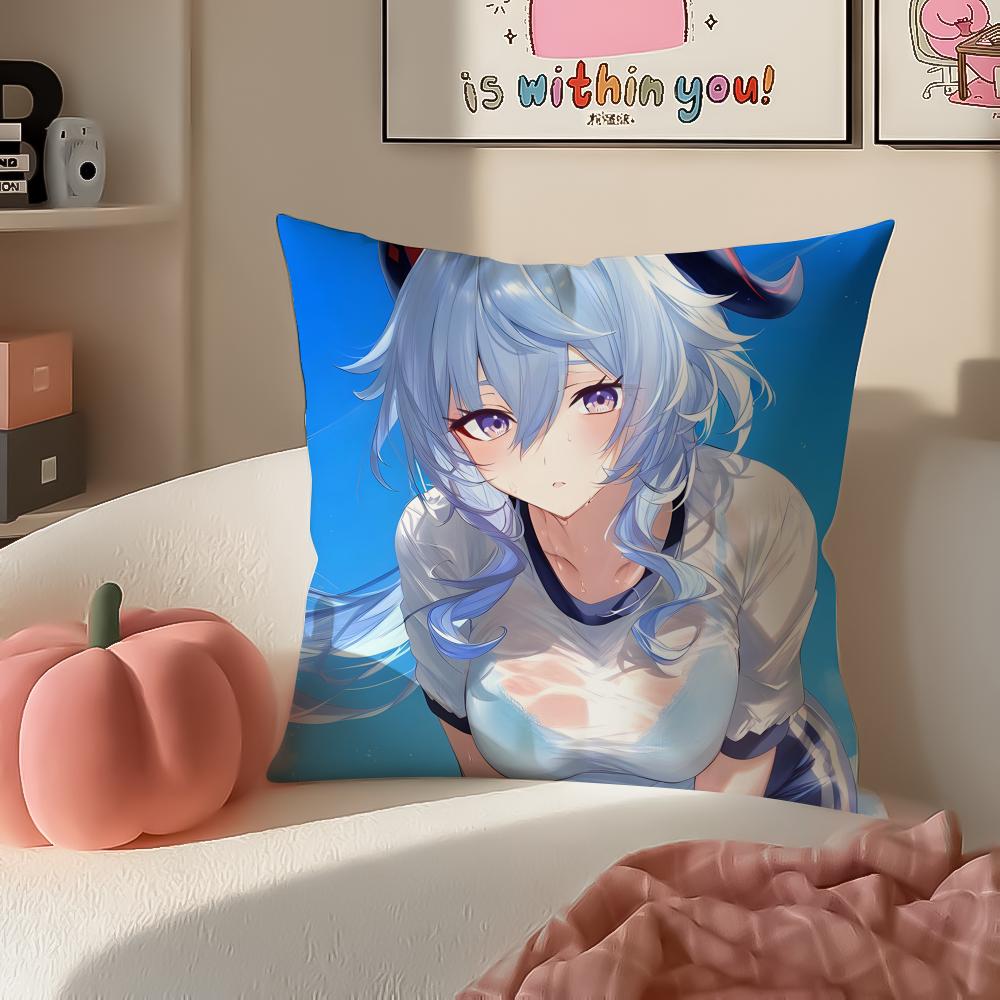 Game Genshin Ganyu Cushion Cover Pillowcase Short Plush Invisible zipper Room Sofa Cushion Cover