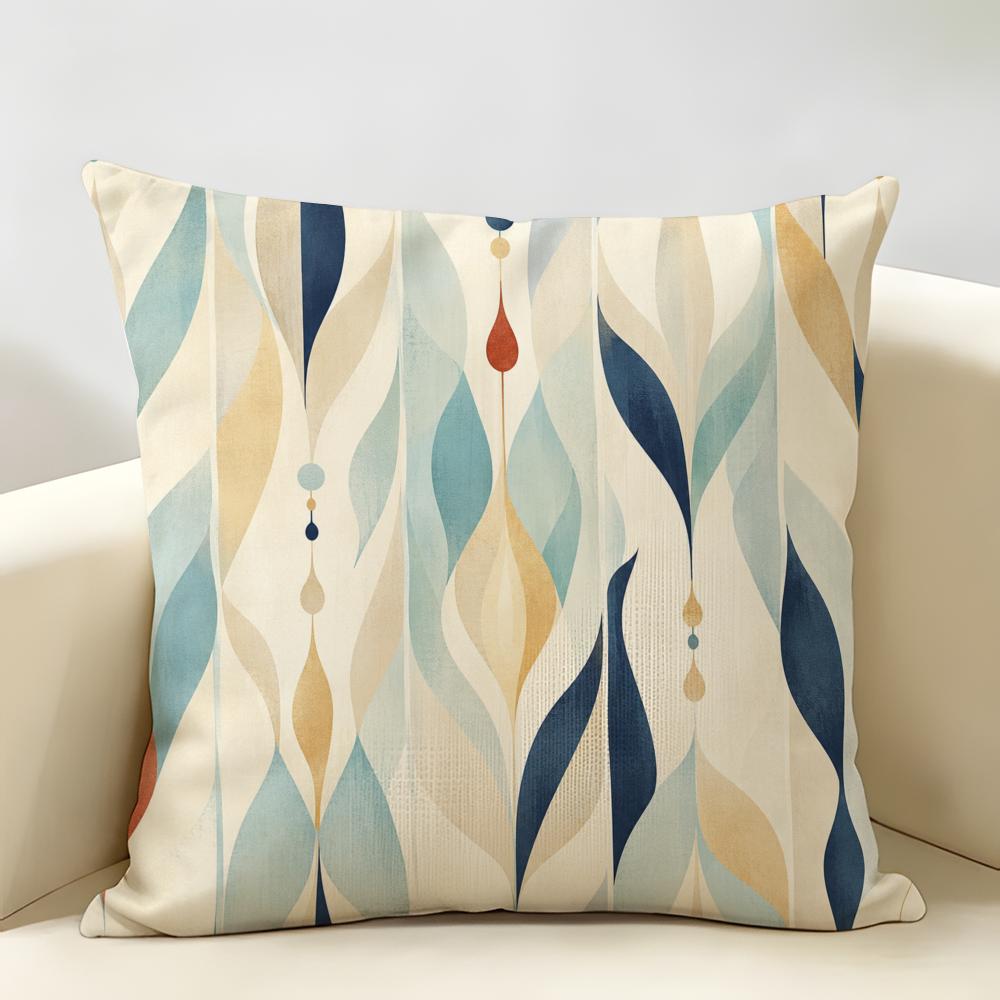 Retro Geometric Mid-Century Modern Cushion Cover Durable Hypoallergenic Organic Linen Pillow Cover Washable Skin-Friendly
