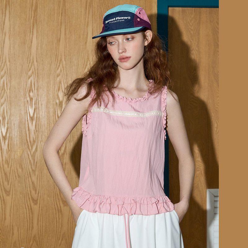 Coolhut Ruffled Edge Double-Layered Ruffle Sleeveless Stylish Design 2025 Women's Vest for Petite Women