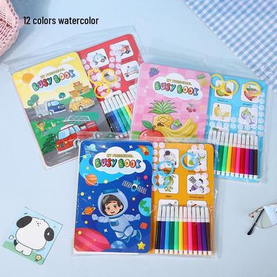 2-in-1 Ruhiges Buch: 12-farbiges Aquarell-Marker- und Kritzelset für die künstlerische Entwicklung von Kindern