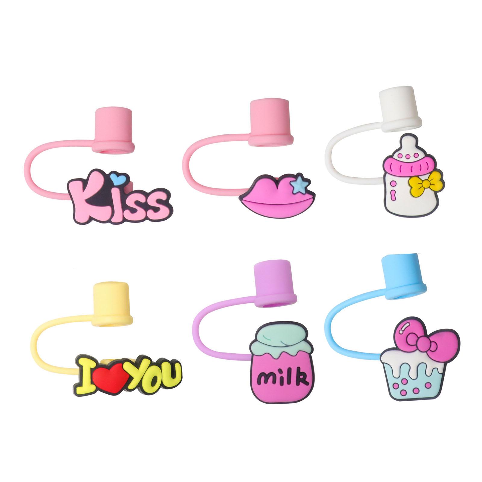 

6 шт. Силиконовые колпачки для соломинок, милые мультяшные многоразовые насадки-топперы для кончиков соломинок 10 мм