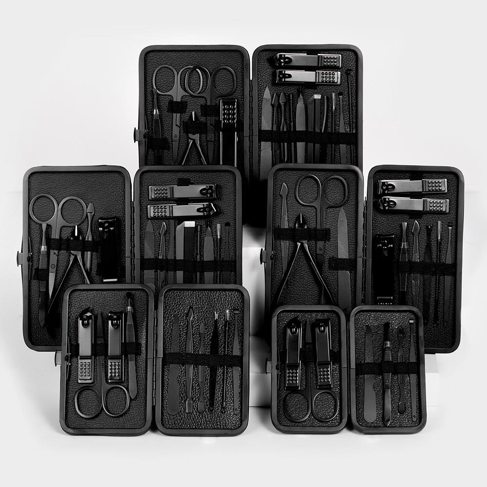 7/10/12/16/18Pcs Black Manicure Set Nail Clippers Hand Foot Face Care Stainless Steel Accessories Stainless Steel