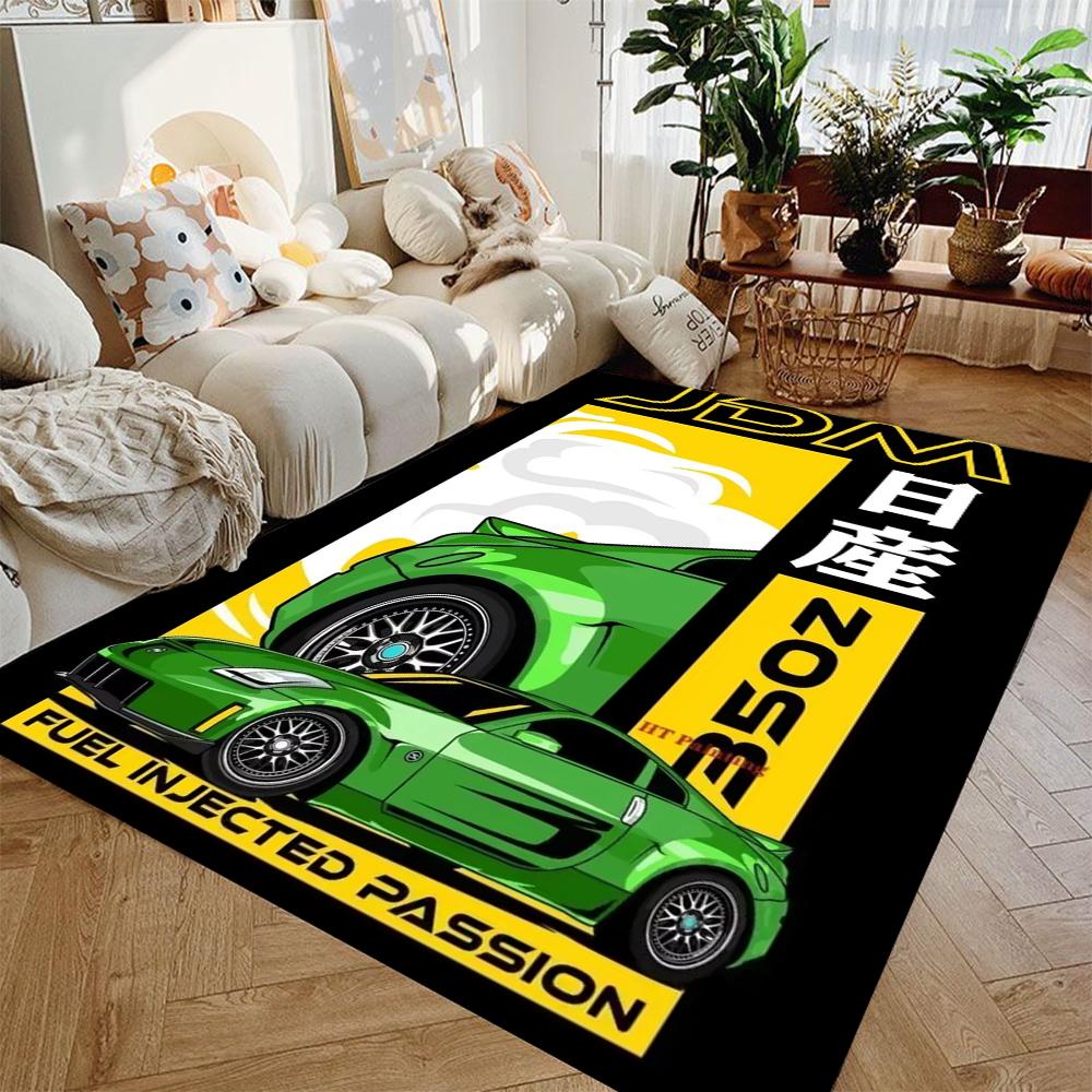 Vintage J-JDM Sports Car Art Carpet Living Room Sofa Decor Rugs Man's Cave Bedroom Rug Game Room Chair Floor Mat Hallway Rug