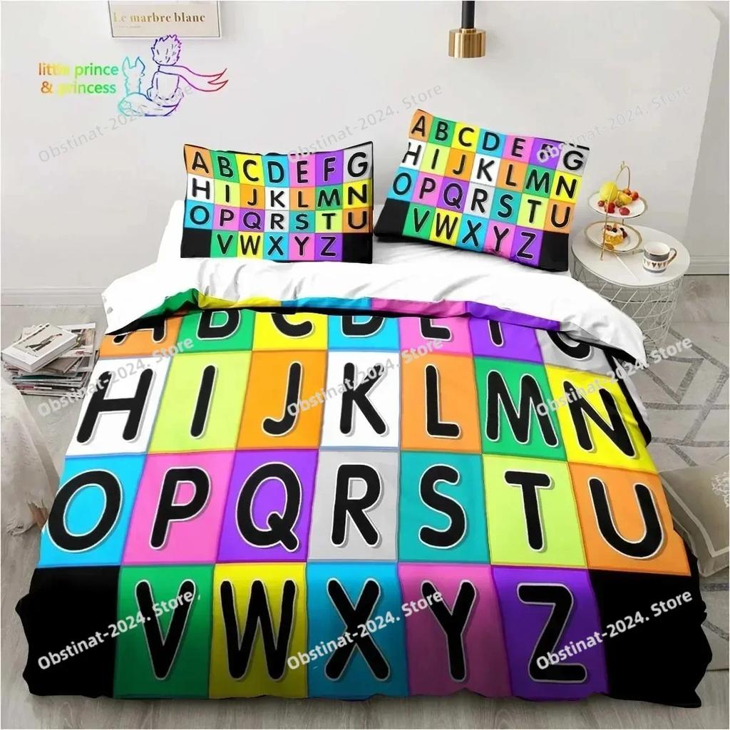 Educational Alphabet Bedding Set Printed single Comforter Quilt Bed Cover Duvet Cover Pillow Case 3 Pieces Sets Kids Adult Size