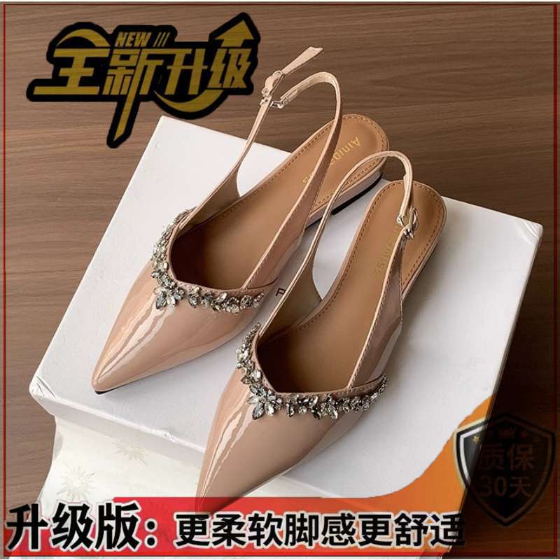 French Temperament Niche Pointed Rhinestone High Heels Single Shoes 2025 Fairy Shoes Bag Head Spring and Summer Sandals