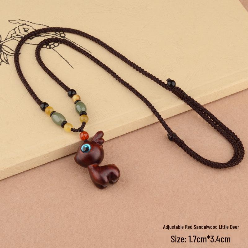 Unisex Retro Sandalwood Deer Pendant Necklace