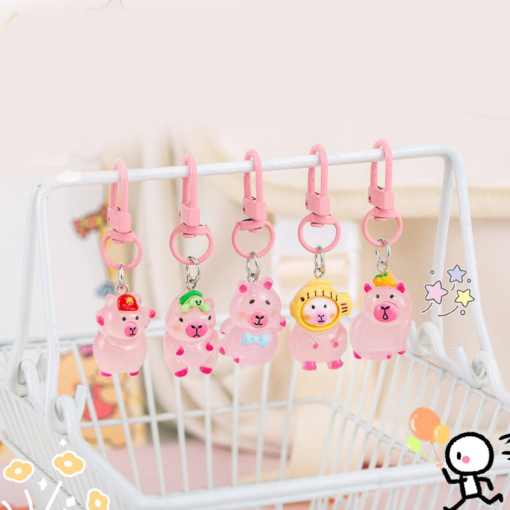 5Pcs Night Glow Function Keychain Funny Bag Charm Capybara Key Chain Phone Ornament Decors for Key Backpack Decoration
