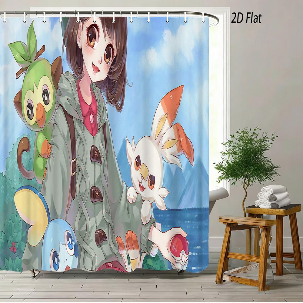 Dragon Ball Z Majin Buu (Fat Buu) Cheerful Pose Scene 2D Print Waterproof Shower Curtain, Vibrant Solid Purple Background With P