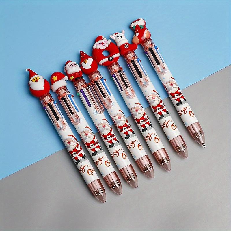 10 Colors Random Christmas Ballpoint Pen Cute Santa Claus Multicolor Marker Pens For Kids Stationery Gift
