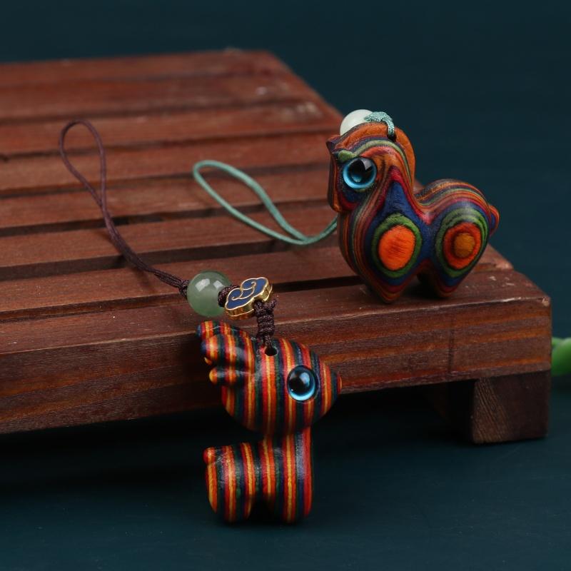 Wood Engraved Tangma Key Chain Cute Small Pendant Keychain Rainbow Wood Products Bag Backpack Charm Phone Pendant