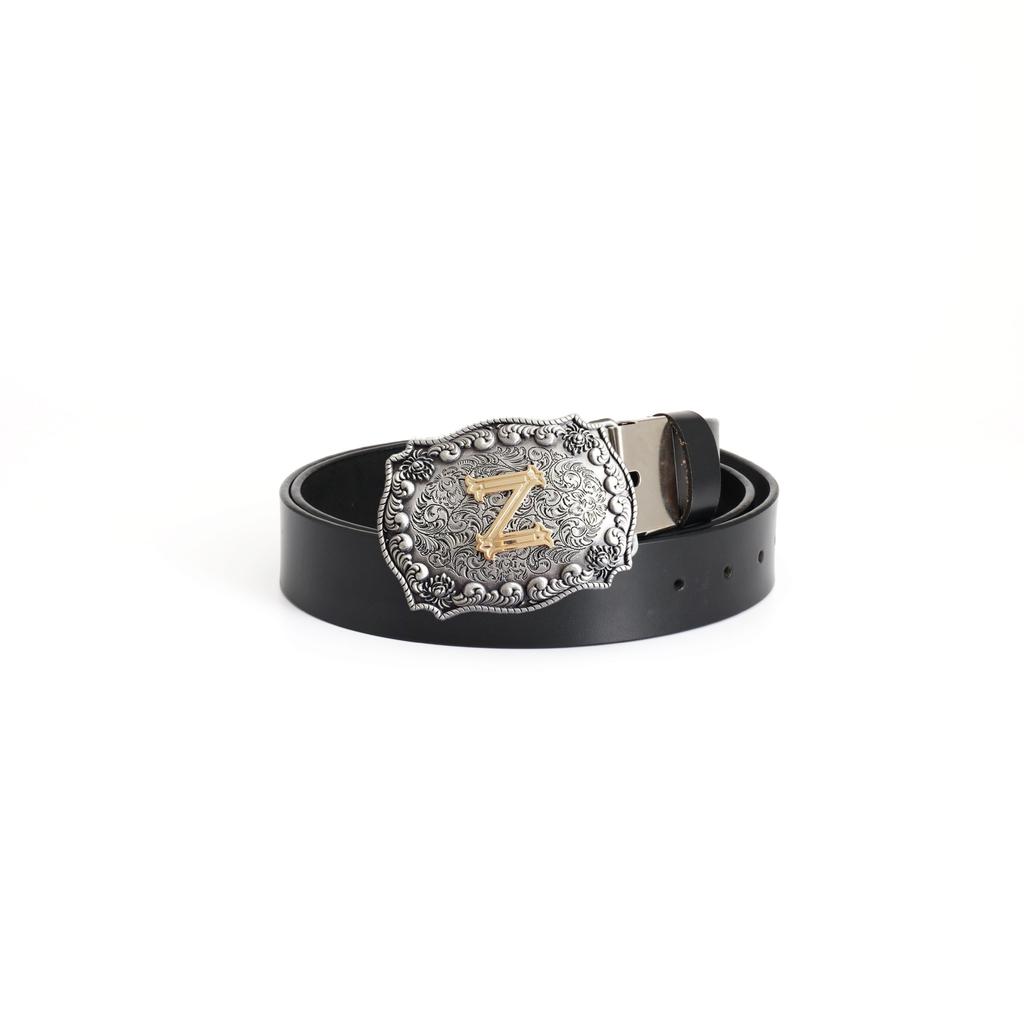 Z Letter Belt Men's Smooth Buckle Pure Cowhide Personalized Youth Jeans Belt Men's Belt