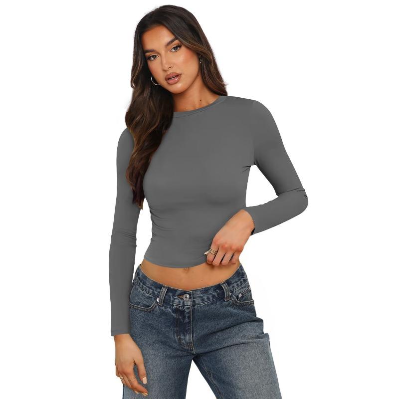 Women's Tight Round Neck Sexy Hottie Nude Single Wear Long Sleeve Top