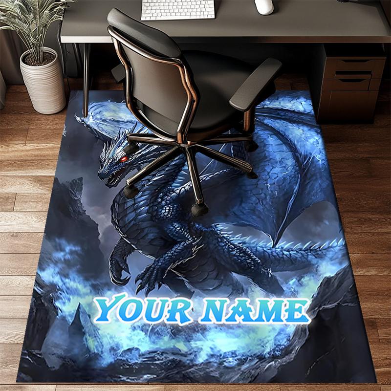 1PC Custom Name Blue Dragon Fantasy Art Theme Floor Mat Ideal for Living Room, Game Rooms, Office, Bedroom, Office Floor Mat , Floor Mats for Home