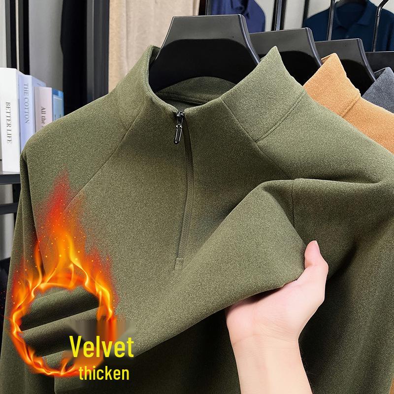 Men's Luxury 700g Velvet-Lined Stand Collar Half-Zip Heavyweight Hoodie - Warm, Lightweight, Autumn/Winter Solid Color.
