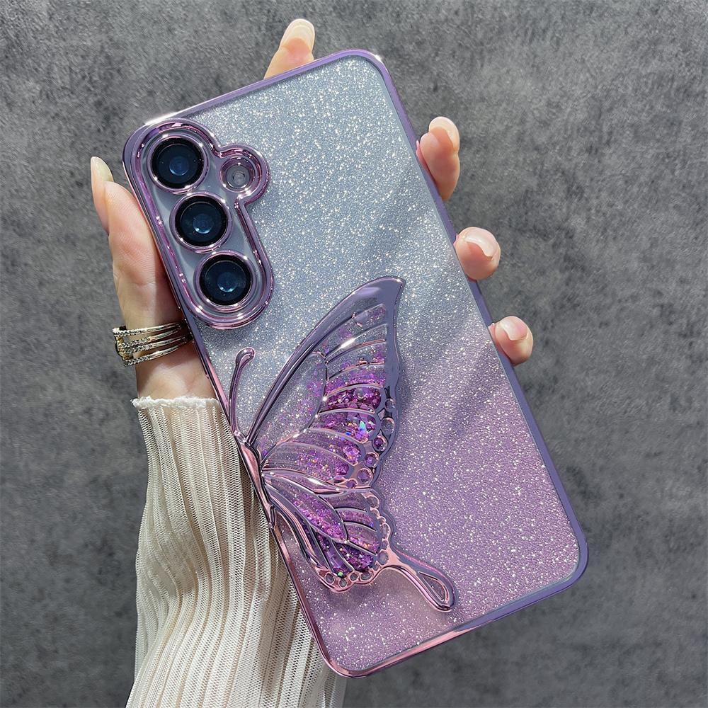 

Shiny Glitter Armor Plating Transparent Phone Case For Samsung Galaxy S24 Ultra Plus S24Plus S24Ultra Butterfly Cover For S24