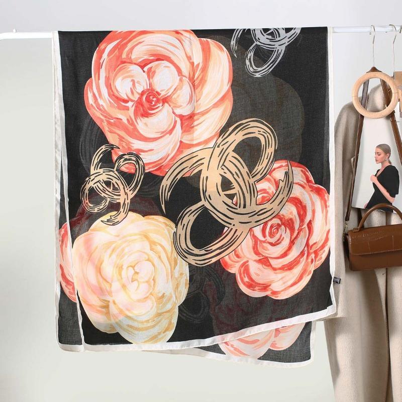 Vintage camellia fashion printed women's scarf autumn and winter fashion warm scarf gauze