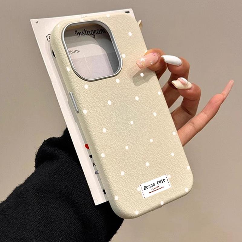 Simple White Dots Leather Phone Frosted Case for iPhone 17 Air 16 E 15 14 Plus 13 12 11 Pro Max XS Max Lens Protection Cover