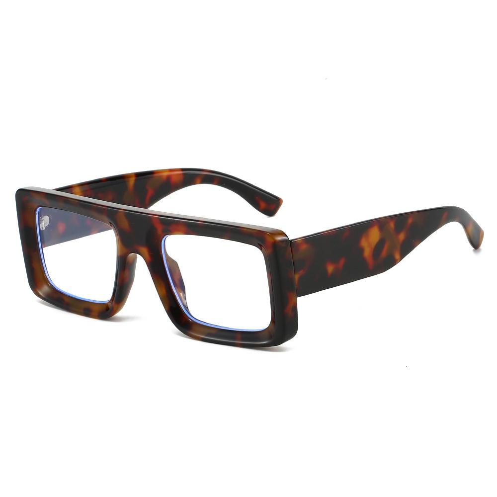 Ins New Square Thick Frame Anti Blue Light Glasses  Retro Leopard Print Anti Mobile Phone Computer Radiation Unisex Glasses