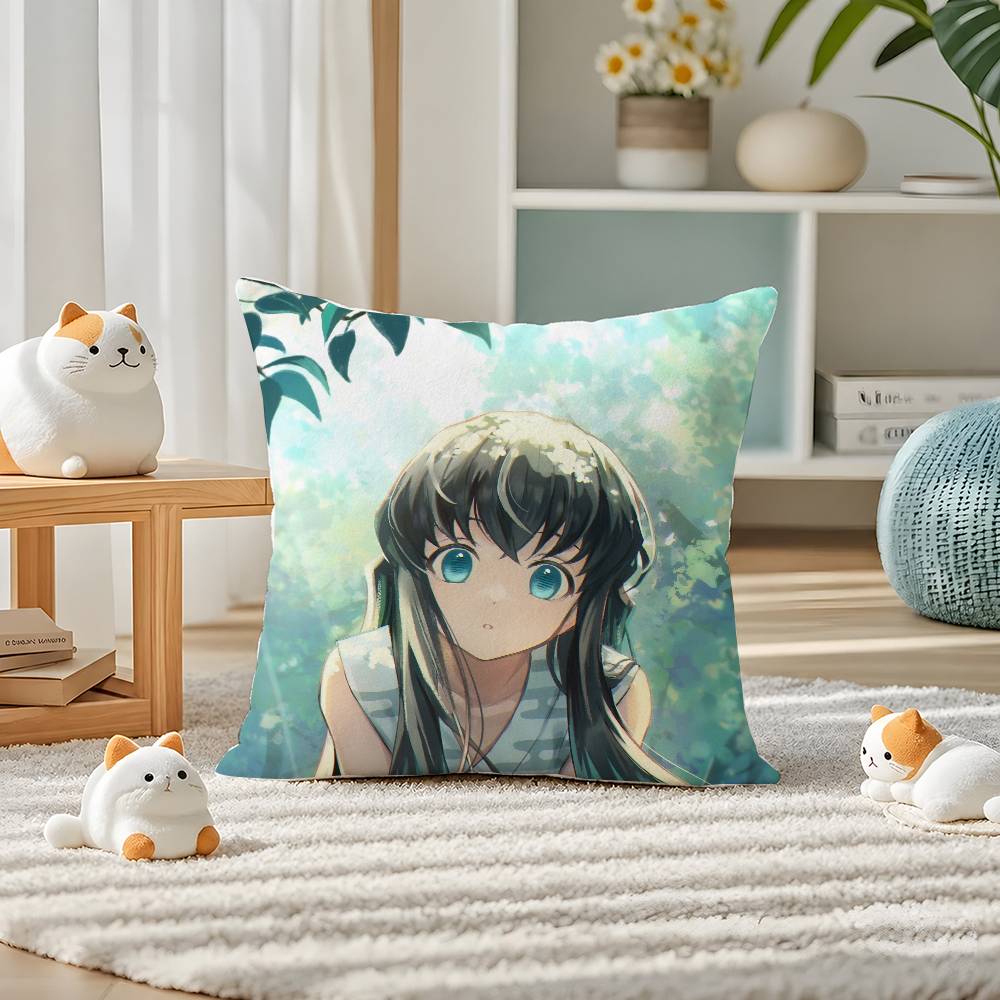 Demon Slayer Sound Breathing Art Anime Plush Pillow Cover Soft Short Plush Cushion Cover For Sofa Bedroom Home Decor Gift