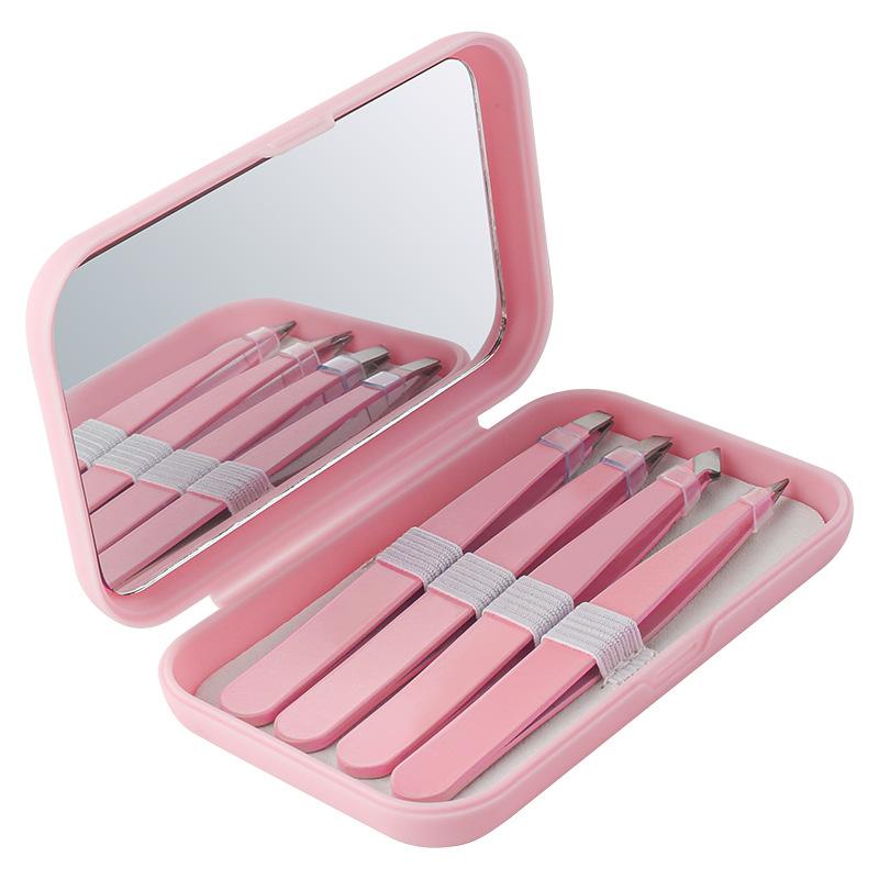 4 Pcs Stainless Steel Eyebrow Clip Tweezers Set Eyebrow Tweezers Eyebrow Trimming Set Beauty And Grooming Tools With Mirror Case