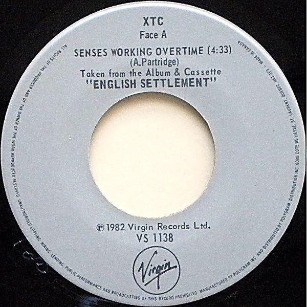 

7inch Record XTC Senses Working Overtime VS1138 Virgin 1982 Canada Rock Used
