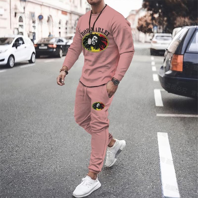 Reggae Sweatshirt Set Long Sleeve T-Shirt Casual Pants Sportswear Hip Hop Punk Street Men Oversized 2 Piece Set
