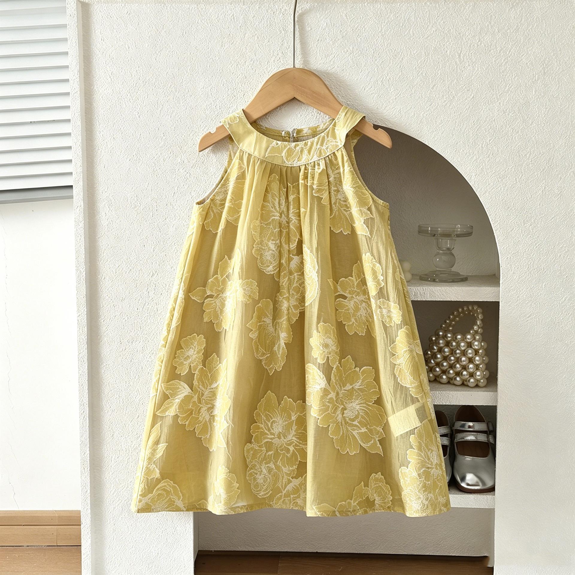 Girls Summer Sleeveless Halter Neck Princess Dress Stylish Fashion Beach Vacation Dress Kids Clothing 100cm