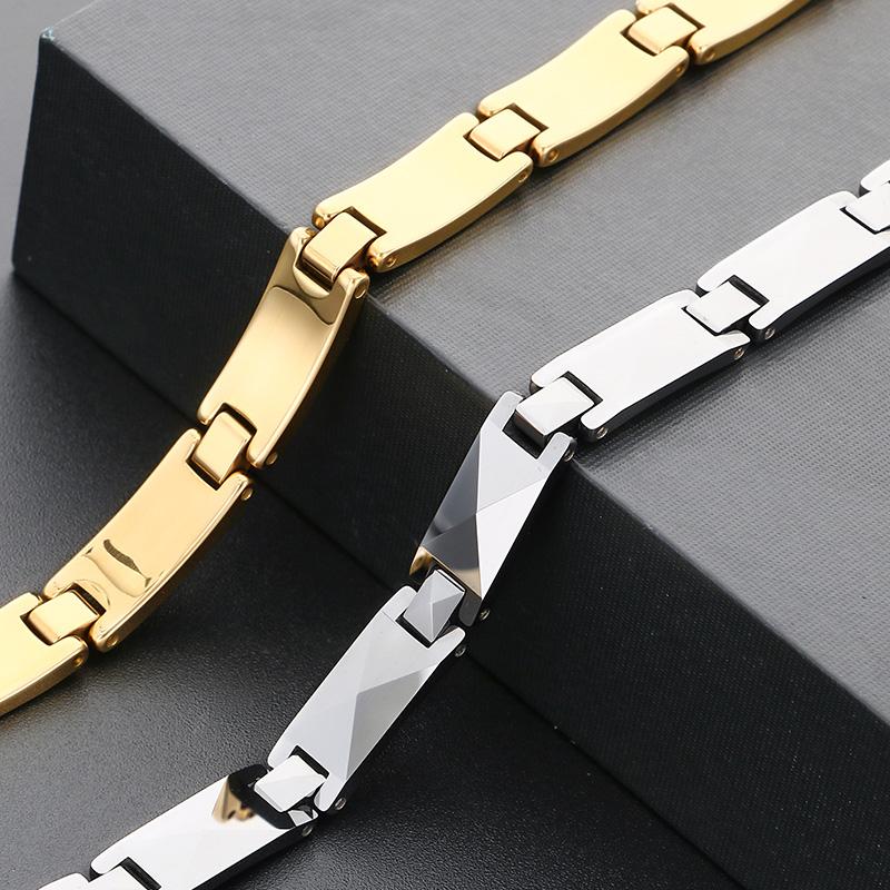 Gold Color Tungste Bracelet for Men Geometric Link Wristband Minimalist Jewelry Daily Casual Party Accessory Gift