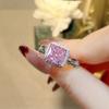 High Carbon Diamond Ice Flower Cut Square Pink Diamond Ring Women'S High Sense Temperament Princess Square Bag Powder Stone Jewelry