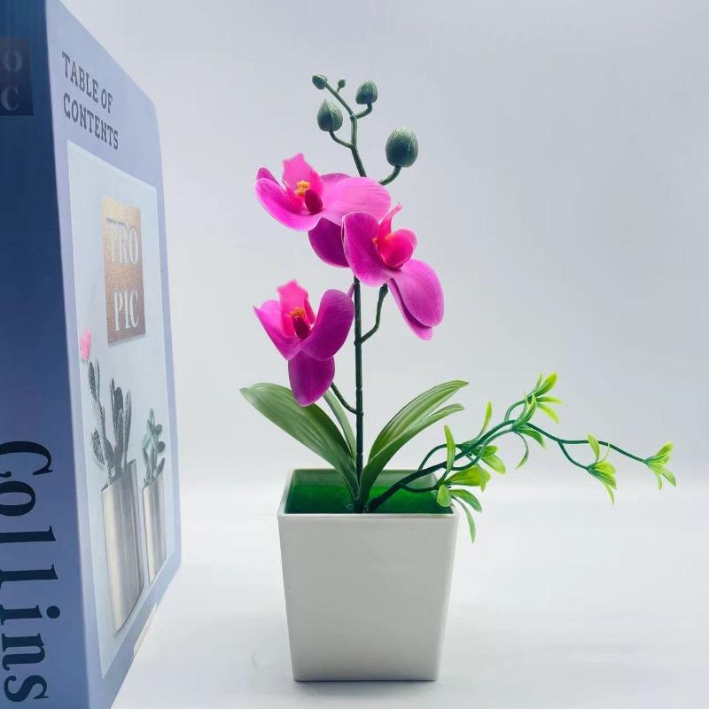Artificial Potted Plants Artificial FlowersThree Phalaenopsis Orchids Square POTS Artificial Flower Ornaments