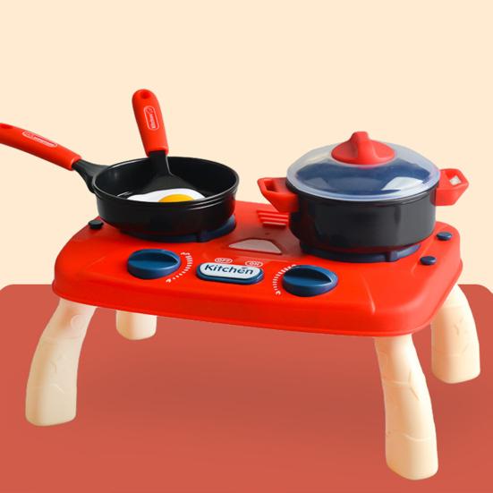 1 Set Mini Kitchen Cooking Playset Adjustable Knob Stove with Sound Light Cookware Utensils Accessories Toddlers Children Chef Pretend Play House Toys