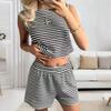 Women's Textured Striped Tank Top and Shorts Set Summer Knit Casual Two Piece Outfit Sleeveless Pullover Elastic Waistband Lounge Wear
