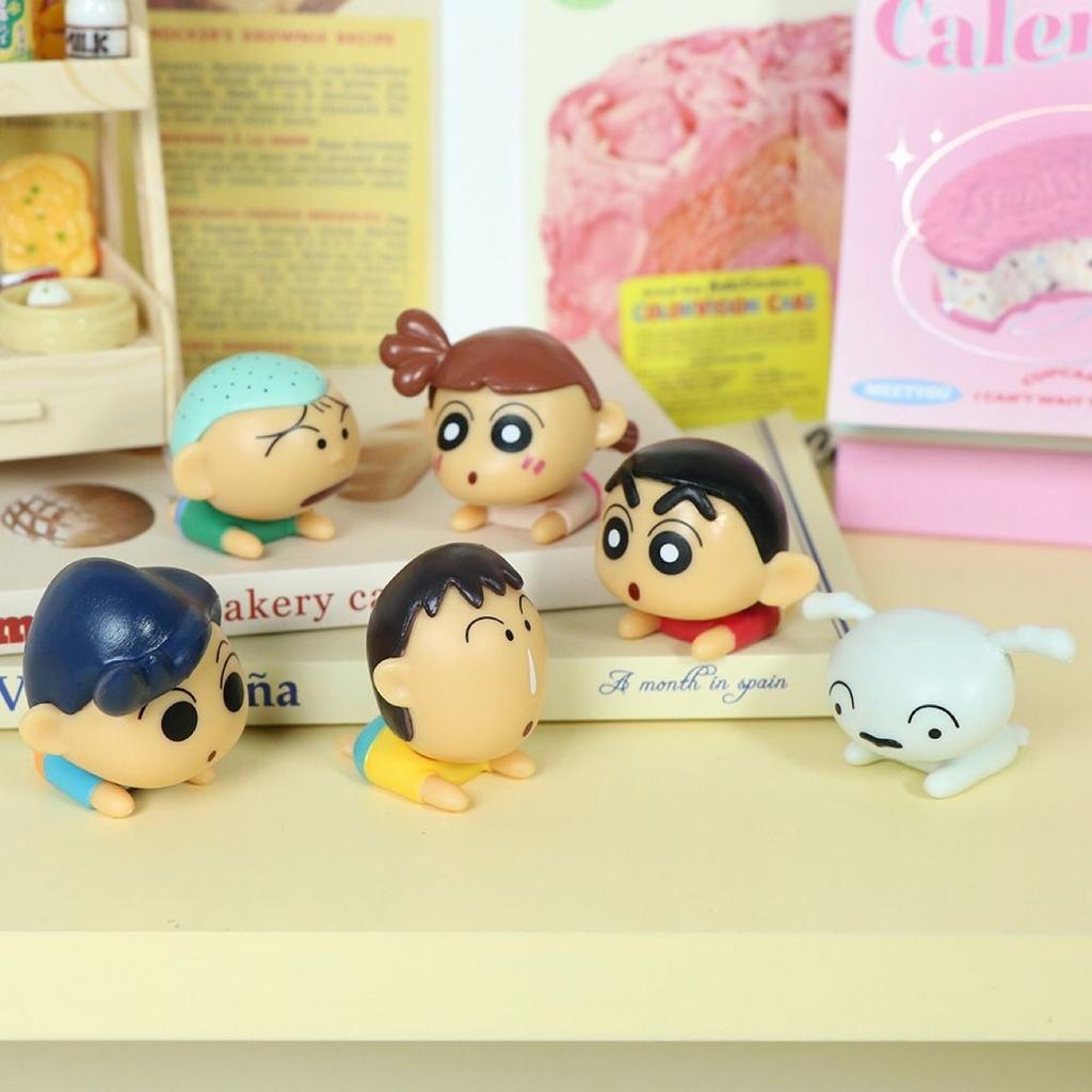 6Pcs/Set Crayon Shin Chan Kawaii Cartoon Figures Q Version Mini Action Pvc Figurines Desk Decor Car Ornaments Model Dolls Gifts