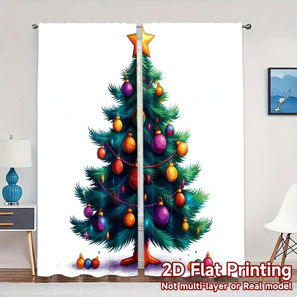 

2pcs,Curtains Blue Christmas Tree Ornaments (2) Modern Modern Curtains Versatile Polyester Curtains Art Deco Festive Use for 52.50×116.00 CM 2pcs