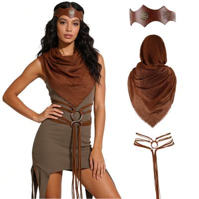 Mittelalterliches Wikingerkostüm: Umhang, Quasten Gürtel & Stirnband für Halloween Cosplay