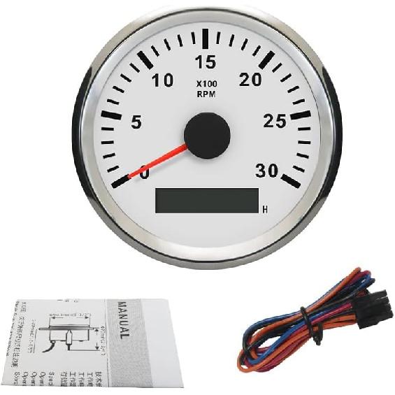 ELING Tachometer RPM Gauge with Hour Meter for Car Truck Boat Yacht 0-3000RPM 85mm with Backlight