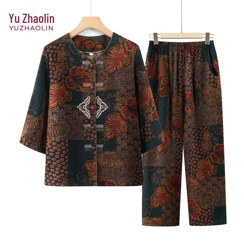 YUZHAOLIN Elderly Women s Summer Shirt & Cardigan Set 3XL