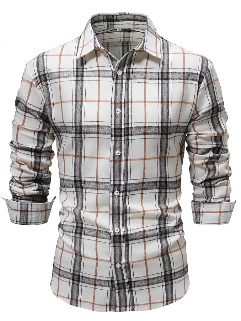 Mens Button Down Shirts Regular Fit Long Sleeve Casual Plaid Shirt
