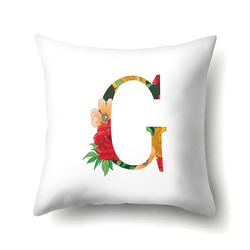 Polyester Pillowcase Watercolor Flowers Car Decoration Print 26 English Letters Home Cushion Cover