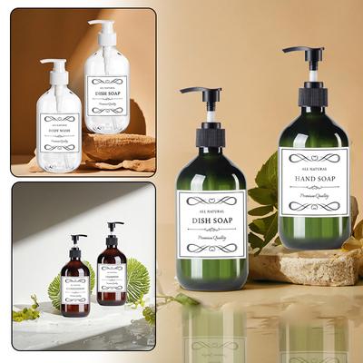500ml Soap Dispenser Lotion Bottle with White Waterproof Label for Shampoo Conditioner Body Wash for Bathroom