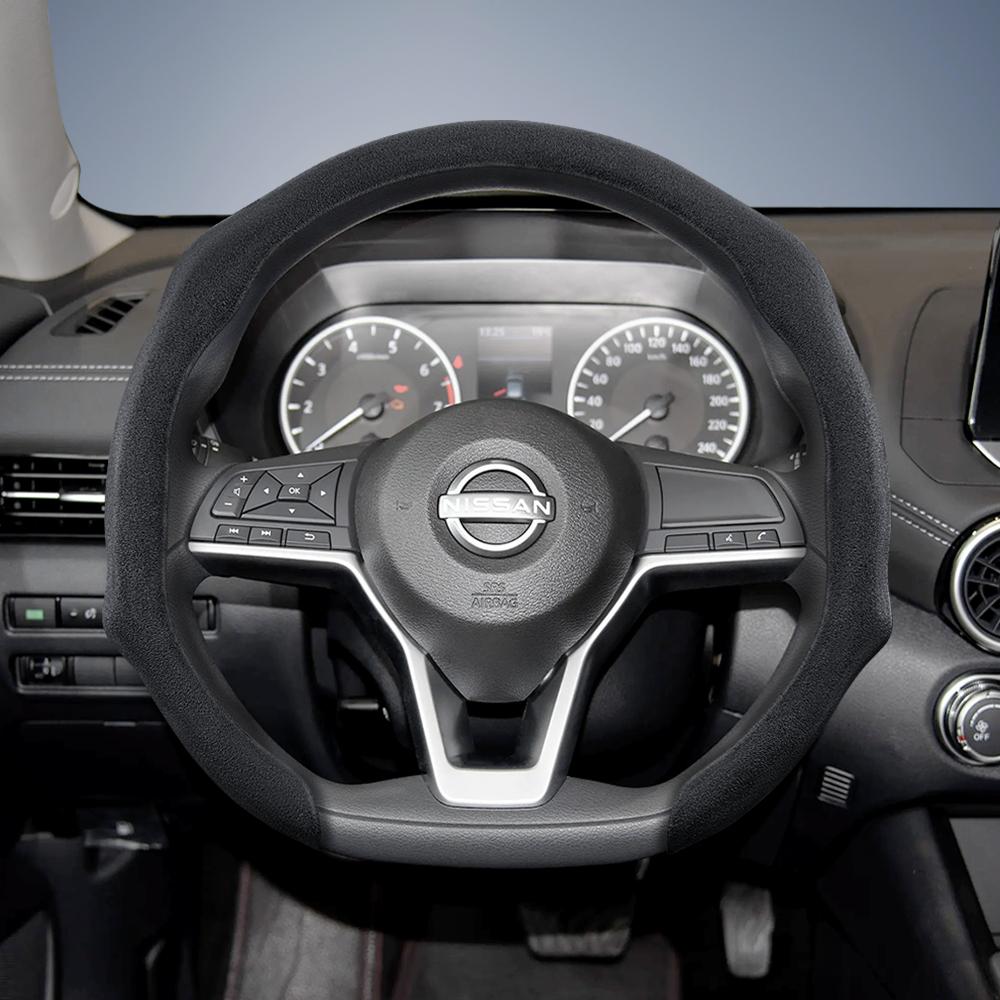 yxkpz10 Suitable for Nissan Premium Suede Snap-On Steering Wheel Cover, Non-Slip and Durable, Round and D-Shaped Steering Wheel Available for Qashqai