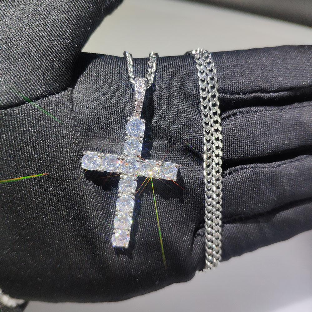 Modna Prosta Biżuteria Krzyż Błyszcząca Iced Out Cyrkonia Diament 18k Białe Złoto Platerowany Naszyjnik z Zawieszką Krzyż Dla Mężczyzn Kobiet