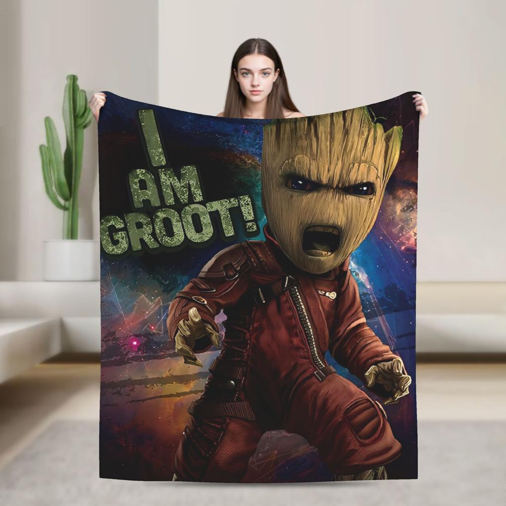 Strážci Galaxie Groot Flanelová Přehozová Deka Rocket Raccoon na Postel Pletená Deka Venkovní Tenká Přenosná Prošívaná Deka
