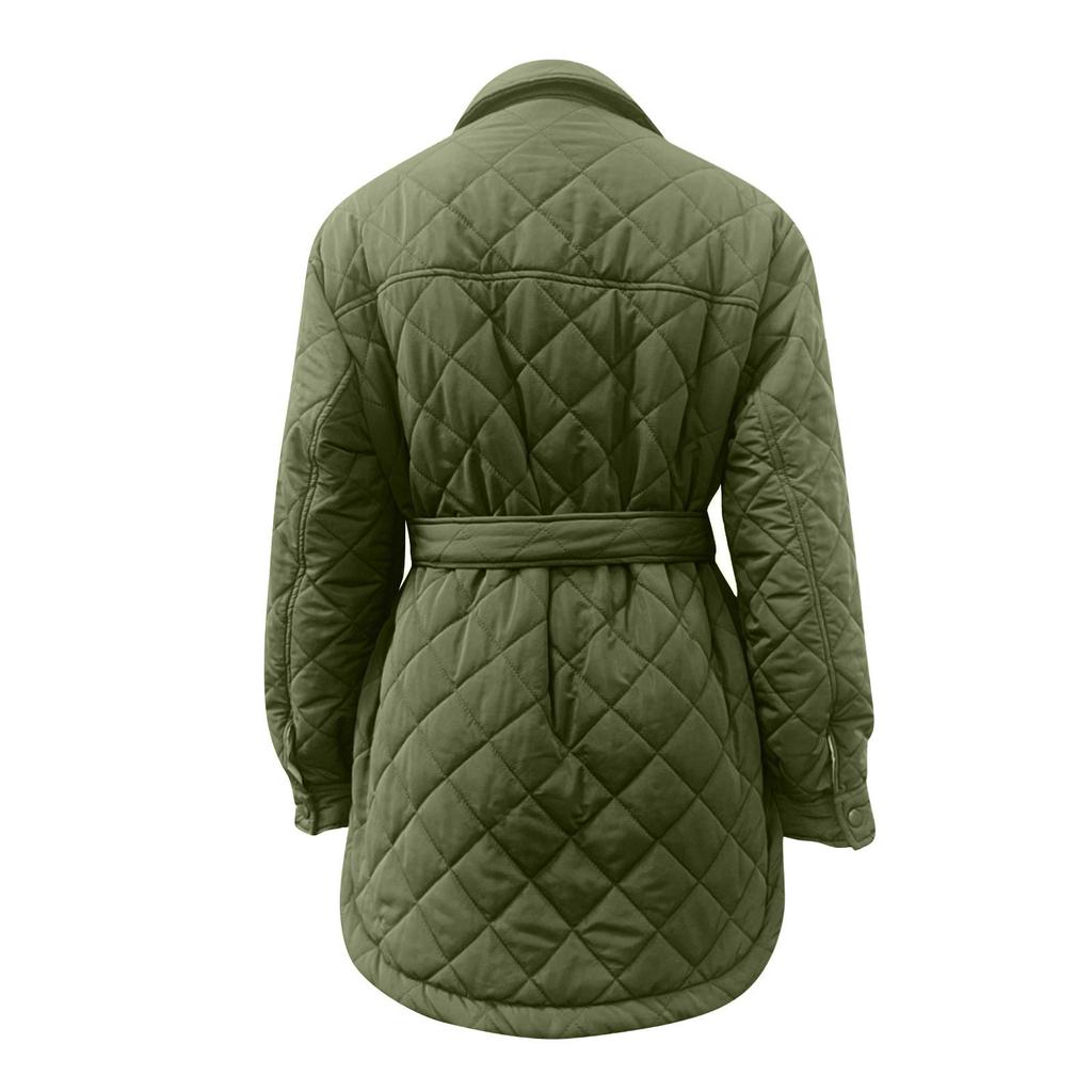 Women's Long Button-down Lapel Loose Warm Diamond-patterned All- Thickened Cotton Coat