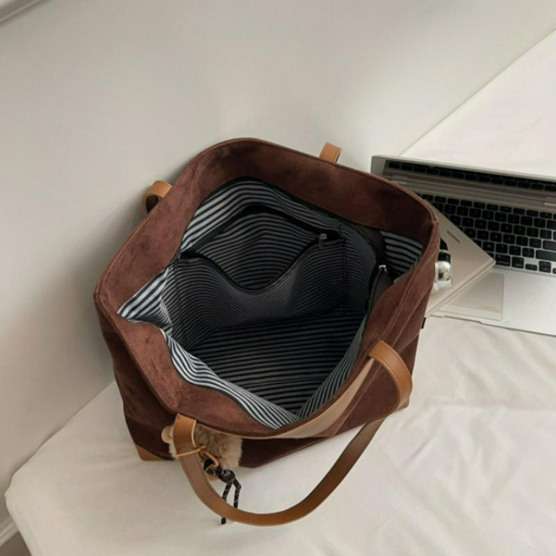 New Vintage Suede Tote Bag Large Capacity Simple Commuter Shoulder Bag for Women Winter Comfortable and Versatile Storage Bags