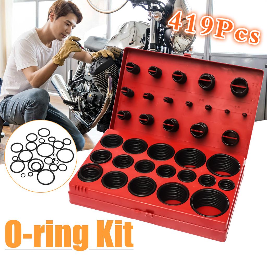 419Pcs Assorted O Ring Rubber Seal Assortment Set Kit Garage Plumbing with Case for General Plumbers LS