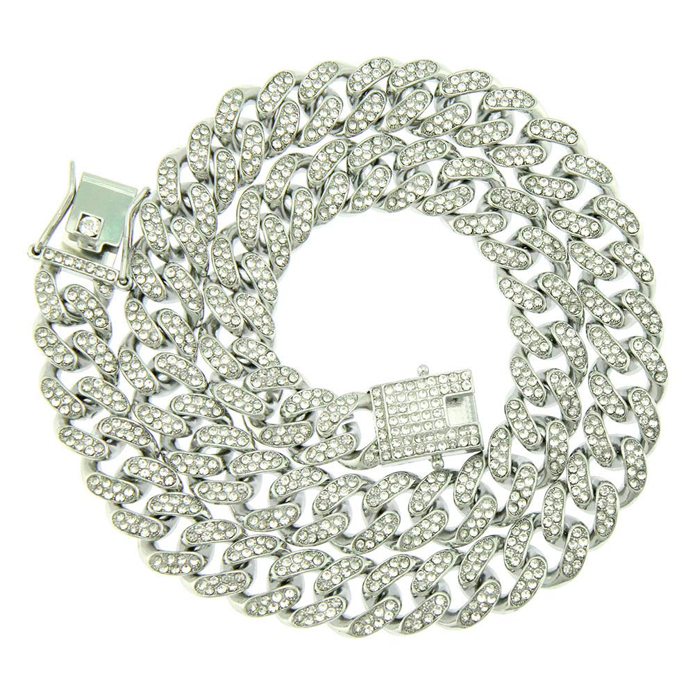 Necklace for Chain Platinum Cuban Chain Thick Kihei CZ Zirconia Width Hip Street Style [Rockyu] Men, Only, Plated, Only, Necklace, Necklace, 12mm,