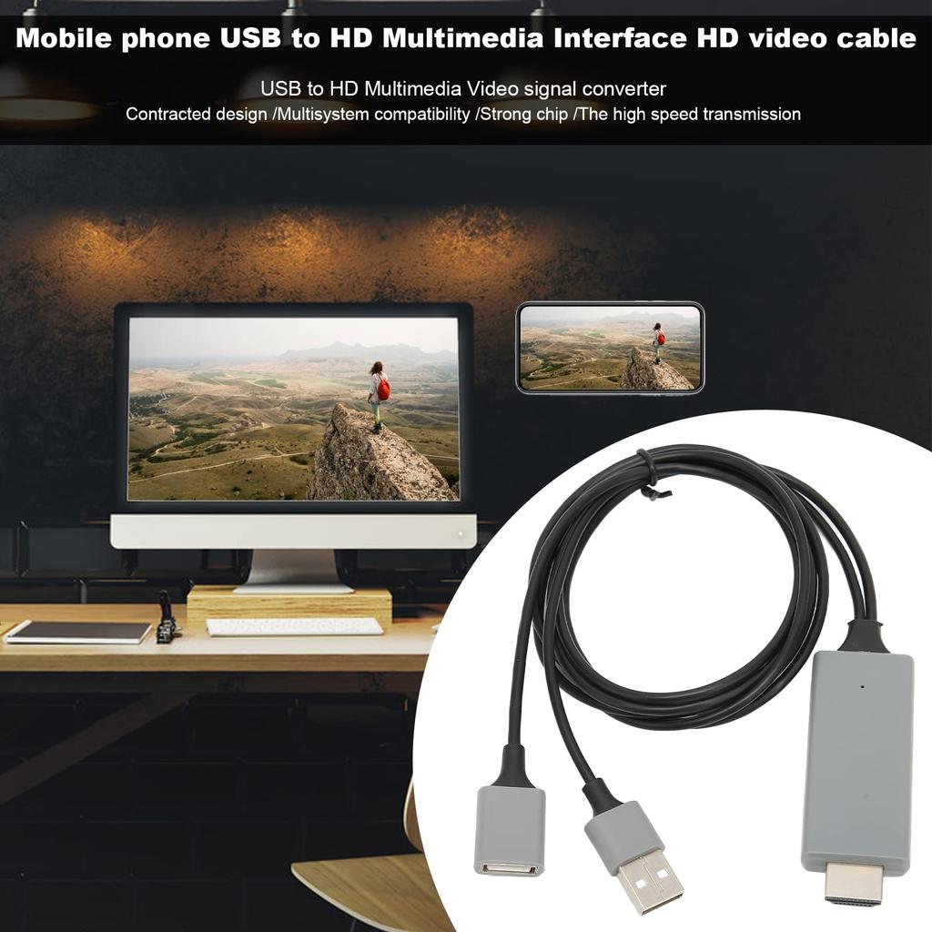 Smartphone To HDMI Projector Cable, 1080P Phone To TV Mirroring Adapter, Phone To TV Connection Cable for Android, iOS, iPhone (Black)