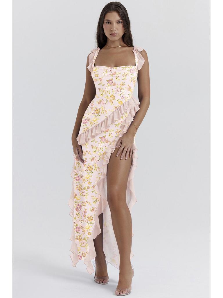 2024 Französisches Rüschenkleid mit Schlitz für den Sommer für Damen